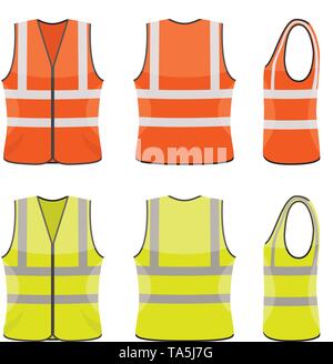 vector set of orange and yellow safety vests isolated on white background. reflective safety vest jacket. icon of safe uniform for workers Stock Vector