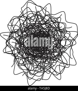 vector tangled thin line isolated on white background. chaos scribble illustration. messy pattern with tangled and chaotic lines Stock Vector