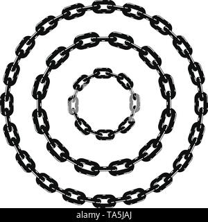 vector set of black and white metal chain borders. flat style design of chain circles. abstract background pattern Stock Vector