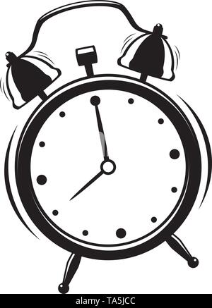 vector alarm clock isolated on white background. eight o'clock time. retro alarm clock icon ringing to wake up Stock Vector