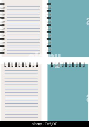 vector closed notepad and opened notepad isolated on white background. flat design of notebook icons. horizontal and vertical school notebooks eps10 Stock Vector
