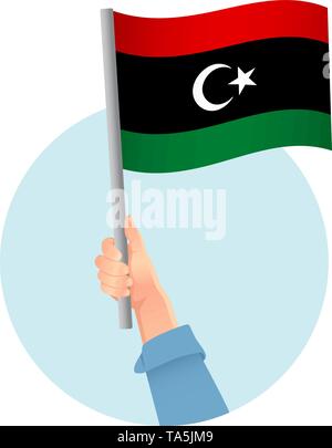 libya flag in hand. Patriotic background. National flag of libya vector illustration Stock Vector