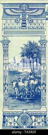 Detail, historic stock certificate, share, image of cows in front of an Arabic city with minarets, Egyptian ornaments, Historisches Wertpapier, Aktie, Motiv Kühe vor einer arabischen Stadt mit Minaretten, ägyptische Verzierungen, The Land Bank of Egypt, 1905, Alexandria, Ägypten, Europa Stock Photo