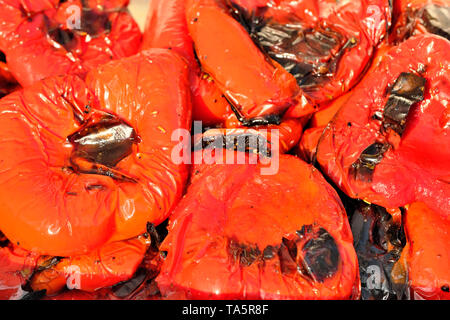 Grilled peppers outdoors on a bright sunny spring day at a picnic Stock Photo