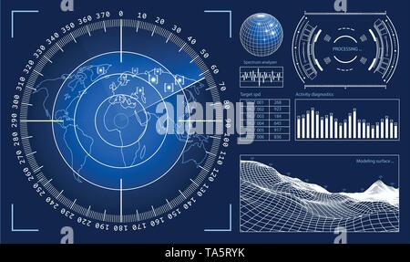 Futuristic user interface HUD tech elements for game creation or footage overlay. Sci-fi vector design Stock Vector