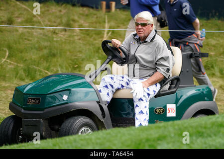 John Daly rides in a golf cart during the first round of the Senior PGA  Championship golf tournament at Southern Hills in Tulsa, Okla., Thursday,  May 27, 2021. (Ian Maule/Tulsa World via