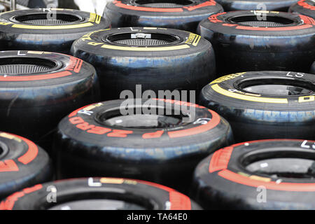 Monte Carlo, Monaco. 22nd May, 2019. FIA Formula 1 Grand Prix of Monte Carlo, driver arrival and preview day; Tires are prepared for the weekend Credit: Action Plus Sports/Alamy Live News Stock Photo
