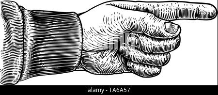 Hand Pointing Direction Finger Engraving Woodcut Stock Vector