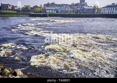 The fast flowing Curragour Falls on the River Shannon at Limerick
