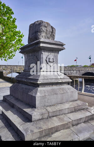 The Treaty Stone of 1691 on a pedestal at Limerick in Ireland Stock Photo