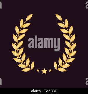 Golden laurel wreath with a star isolated on dark background. Vector design element. Stock Vector