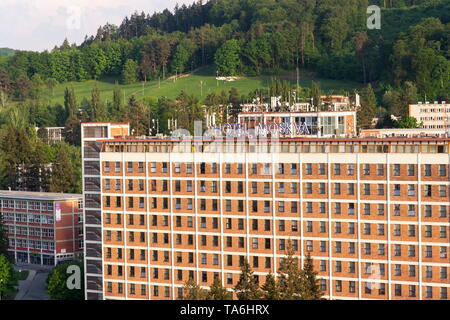 ZLIN, CZECH REPUBLIC - APRIL 29 2018: Hotel Moskva on Namesti Prace on April 29, 2018 in Zlin, Czech Republic. Stock Photo