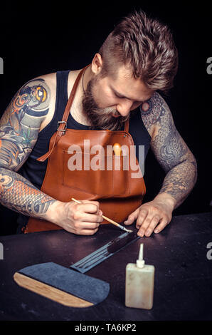 Leather Skinner produces a good product  Stock Photo