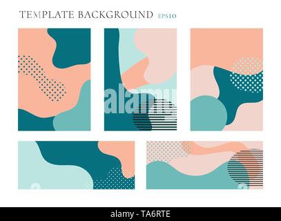 Set of cover brochure and banner web template background. Seamless patterns pastels color. Geometric fluid shapes trendy layout with space for text. V Stock Vector