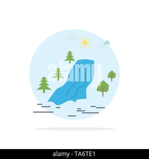 waterfall, tree, pain, clouds, nature Flat Color Icon Vector Stock Vector