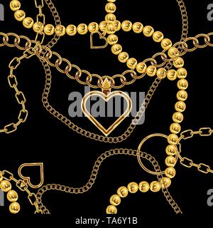 Cute gold chain texture seamless. Flat and solid color vector illustration. Stock Vector