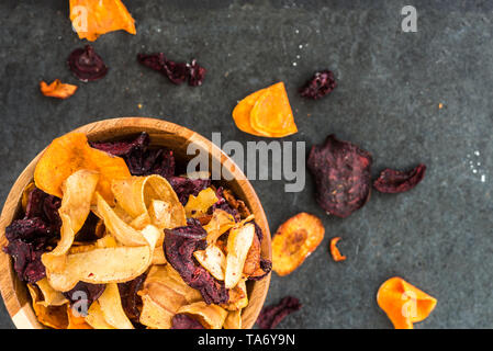 Bowl of Healthy Snack from Vegetable Chips, Crisps Stock Photo