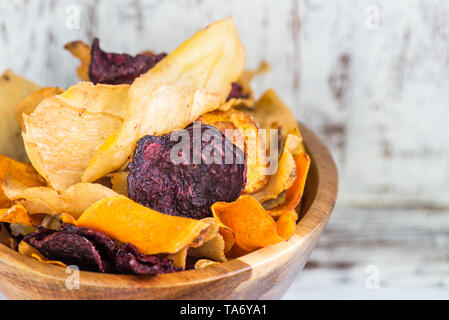 Bowl of Healthy Snack from Vegetable Chips, Crisps Stock Photo