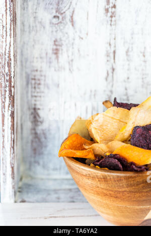 Bowl of Healthy Snack from Vegetable Chips, Crisps Stock Photo