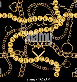 Cute gold chain texture seamless. Flat and solid color vector illustration. Stock Vector