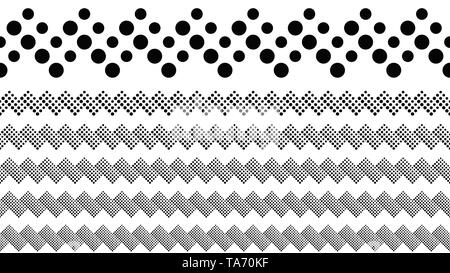 Geometrical black and white dotted pattern page divider line set Stock Vector