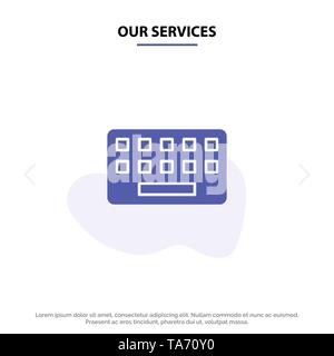 Our Services KeyBoard, Typing, Board, Key Solid Glyph Icon Web card Template Stock Vector
