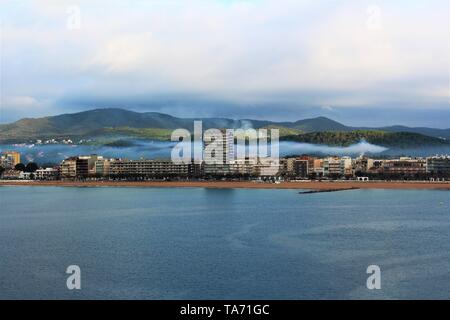 Early morning view of the town and coastline of Palamos, in the Costa Brava, Spain. Stock Photo