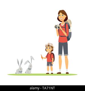 Mother and daughter - cartoon people characters illustration Stock Vector