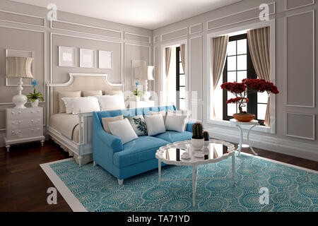 3d render of neo classic bedroom Stock Photo