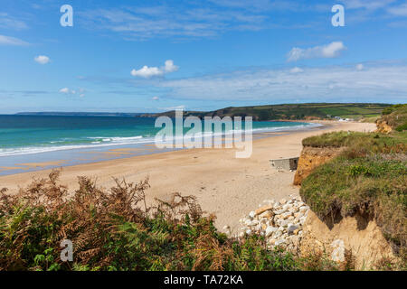 View of the sandy beach at Praa Sands in Cornwall, England, UK on a clear sunny day. Stock Photo