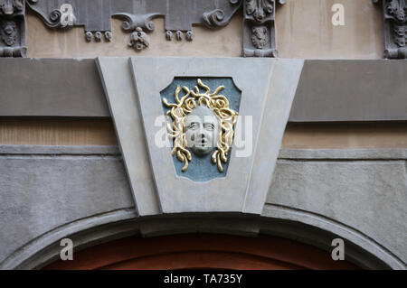 Medusa relief by Jan Santini Aichel in the Mala Strana district of Prague Stock Photo