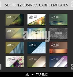Collection of 12 Colorful Modern Styled Business or Invitation Cards - Template Layout, Card Clip Art with Horizontal Orientation, Vector Design Stock Vector
