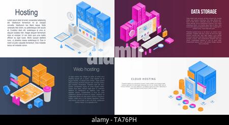 Hosting banner set, isometric style Stock Vector
