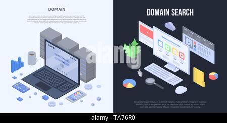 Domain banner set, isometric style Stock Vector