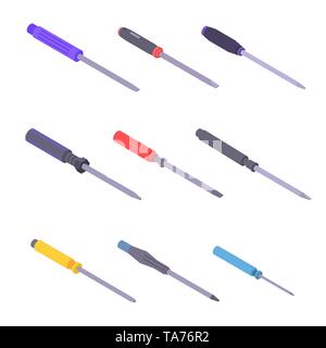 Screwdriver icons set, isometric style Stock Vector