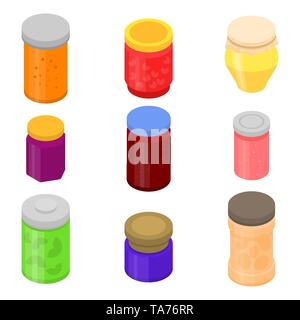 Jam jar icons set, isometric style Stock Vector
