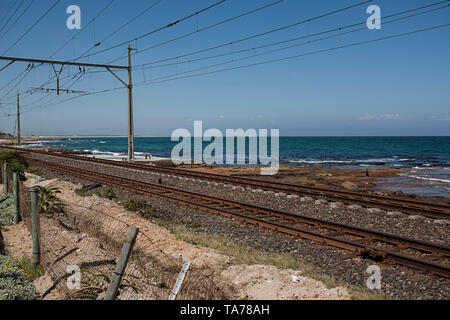 Electric train cables Stock Photo