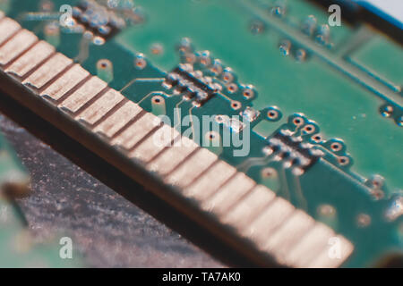Gold Contact pins on DDR3 DIMM memory module for desktop pc computer, allow processor to access the data that needs to be process quickly Stock Photo