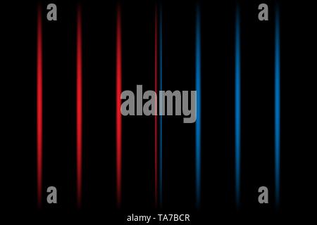 3d red and blue vertical fading neon light elements on black background. Futuristic abstract pattern. Stock Vector