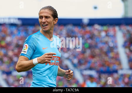 VALENCIA, SPAIN - MAY 18: Filipe Luis Kasmirski of Atletico de Madrid reacts during the La Liga match between Levante UD and Club Atletico de Madrid at Ciutat de Valencia on May 18, 2019 in Valencia, Spain. MB (Photo by David Aliaga/MB Media) Stock Photo