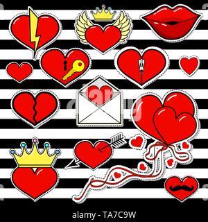 Sticker hearts, Love concept set, Valentine day isolated signs. Business holiday card icons. Flat line abstract graphic, vector illustration. Symbol,  Stock Vector