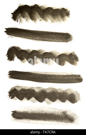 Black watercolor strokes isolated on white background Stock Photo