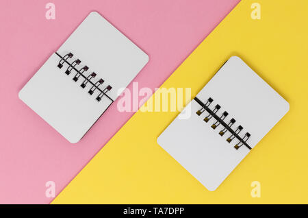 https://l450v.alamy.com/450v/ta7dpp/two-open-notebooks-on-a-pink-and-yellow-diagonal-backgroundflat-lay-with-copy-space-ta7dpp.jpg