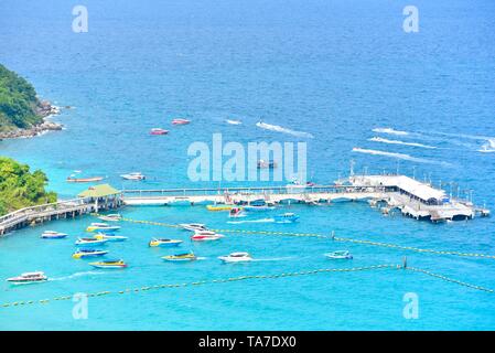 Aerial View of Tawaen Beach Pier on Koh Larn or Coral Island in Pattaya Stock Photo