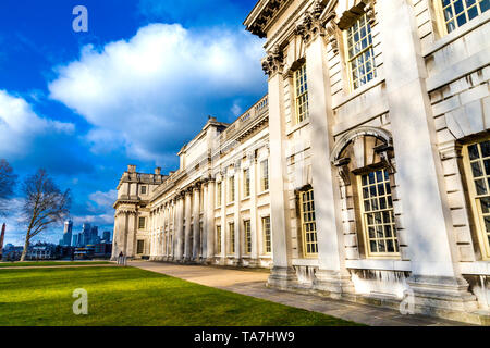 Classical style building of Trinity Laban Conservatoire of Music and Dance exterior in Old Royal Naval College, Greenwich, London. UK Stock Photo