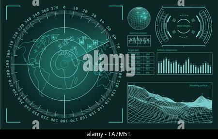 Futuristic user interface HUD tech elements for game creation or footage overlay. Sci-fi vector design Stock Vector
