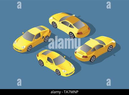 Red Car concept. Sedan automobile. Flat 3d transport high quality icon set. Car icons isolated vector . Stock Vector