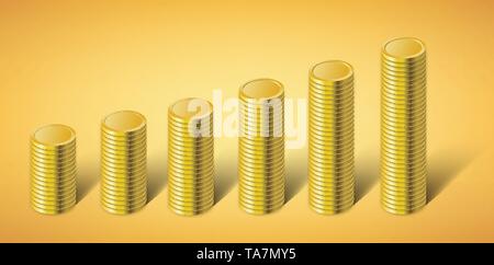 Coins stack vector illustration. Golden coins money. Money savings for future. Stock Vector