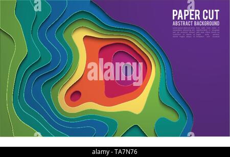 Colorful paper cutout. Paper cut banner concept. Paper carve blue gradient for card poster brochure flyer design in blue colors. 3d abstract Stock Vector