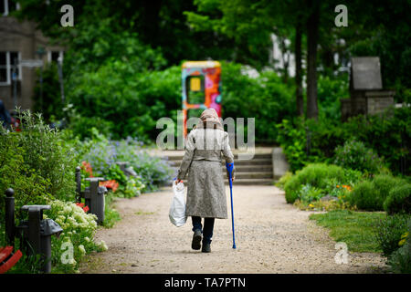 Put symbolic photo, old-age poverty, senior, bottle collecting, park, Gestelltes Symbolfoto, Altersarmut, Seniorin, Flaschensammeln, Park Stock Photo